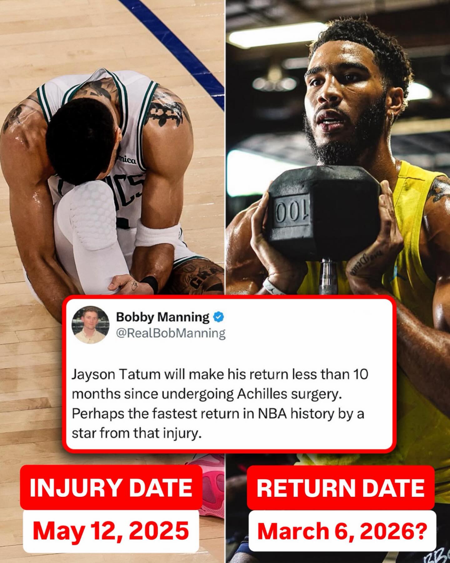 Is Jayson Tatum making the right move coming back from his Achilles injury already? 😳👀

(H/T realbobmanning/X)