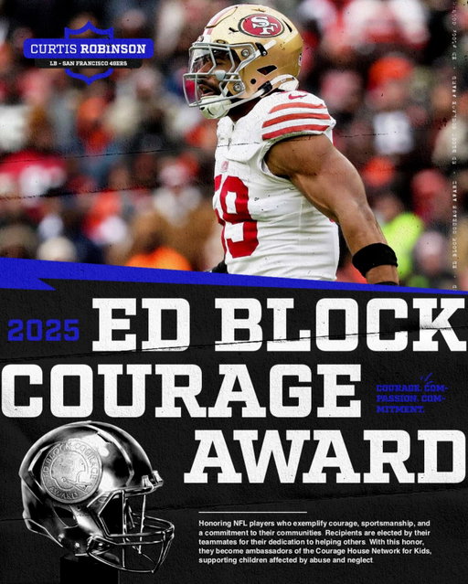 Congratulations to @49ers LB @curtis_robinsonn on being selected by his teammates to be their 2025 Ed Block Courage Award Recipient!