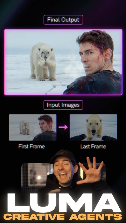 This is the most insane creative platform I’ve ever used.

Comment “LUMA” for the PDF breaking down my full step-by-step workflow.

And if you make any type of video content, this is gonna completely change your entire workflow.

What you’re looking at is the all new Luma workspace powered by creative AI agents.

And these agents make creative work so much easier.

To make this video with the polar bear all we had to do was drop in one picture of me and describe a few of the scenes we wanted.

And it built out an entire storyboard automatically.

These aren’t just random sketches…

These are super high quality reference photos, with me in them, that actually make sense based on our creative direction.

Now this storyboarding process was so easy, it’s actually kind of addicting to play with, so you can see how many different scenes we ended up trying.

From here, we just picked the shots we liked, and had it turn them into video clips that stitch together.

Now the reason why this platform is so compelling is because we didn’t have to figure out how to write our own prompts.

To use it, all you have to do is chat normally in plain English.

Luma is powered by agents who actually understand your vision, which is kind of like having your own AI Creative Director at all times.

And it can execute on whatever you need, with taste.

Now to me, this changes everything about the AI creative process.

Because if you’re using this, the game is now all about brainstorming and ideation, you don’t have to fumble around with complex prompts, workflows, or automations.

It just handles all the complexity for you automatically.

Now if you want a faster path to getting really good with these creative agents, I put together a full PDF breaking down exactly how we made the polar bear video.

The models we used, our specs, the step-by-step, everything.

Comment “Luma” and I’ll send it through.

Follow @kallaway for more videos like this

#tech #technology #ai #artificialintelligence #lumapartner #filmmaking #creative #video