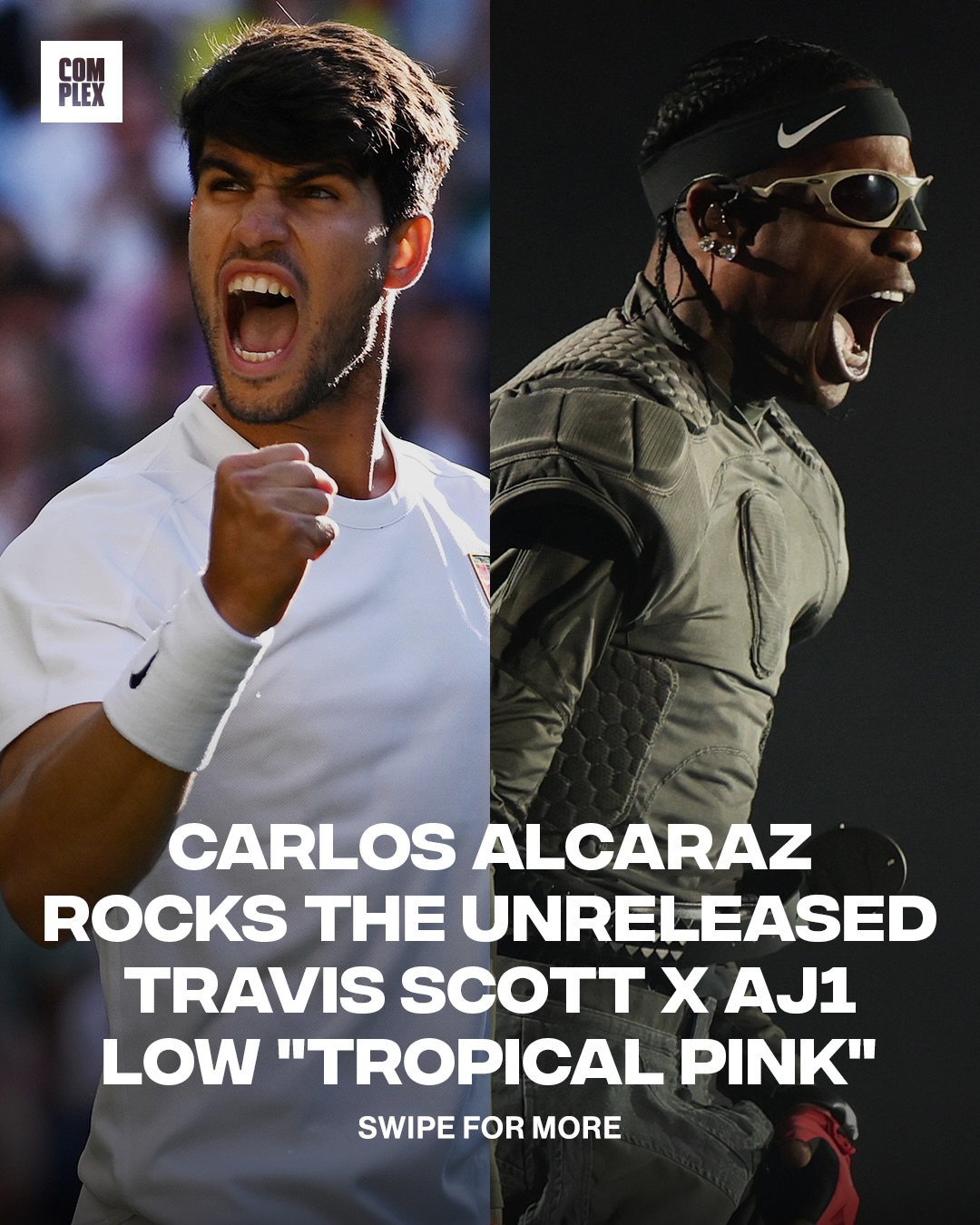 Tennis champion Carlos Alcaraz posted up the upcoming Travis Scott x Air Jordan 1 Low “Sail/Tropical Pink” 🌸🌵 

📸: (IG) carlitosalcarazz