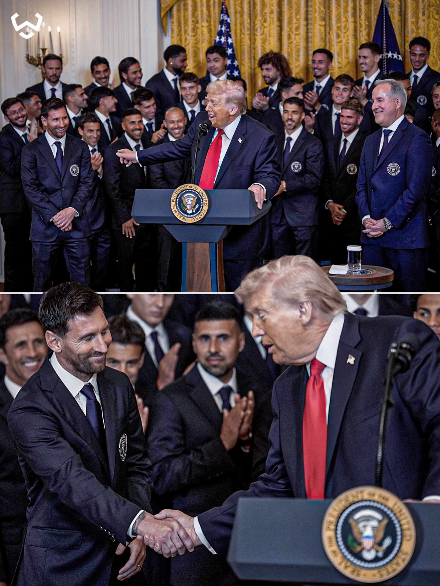 Inter Miami’s squad and staff visited the White House today, welcomed by U.S. President Donald Trump to celebrate their MLS Cup triumph from last season 🇺🇸🏆

It also marked the first ever meeting between Lionel Messi and Donald Trump 🇺🇸🇦🇷