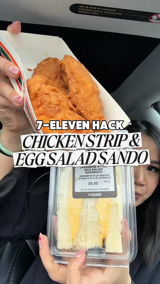 #ad 7-ELEVEN CANADA HACK! Chicken strip and egg salad sando?! 
 
The viral egg salad sandwich everyone gets at 7-Eleven in Japan has arrived at @7elevencanada! Every time I go to Japan I have to get this combination! 
 
This sandwich is made with soft milk bread, hard boiled eggs and creamy, umami-rich kewpie mayonnaise… it pairs perfectly with these crispy chicken tenders! 

#7elevencanada