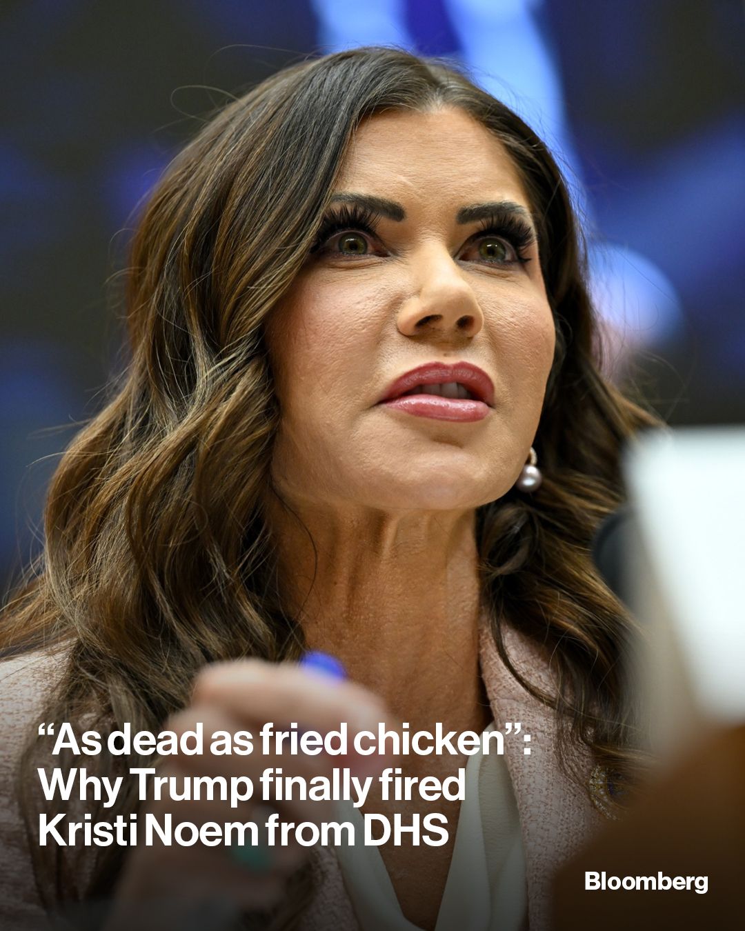 Kristi Noem’s 13-month tenure leading the Department of Homeland Security was marked by controversy. But in the end, she was taken down by an almost quarter-billion-dollar advertising campaign starring herself. Tap the link in bio for more. 

📷️: Graeme Sloan/Bloomberg