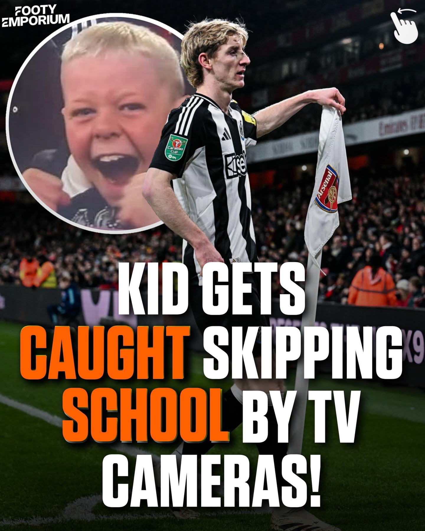 SWIPE ➡️ Throwback to when Sammy, the kid in the photo, skipped school and got CAUGHT by his teachers on live TV while celebrating Newcastle’s win over Arsenal in London 😂

The school acted fast, emailing his parents with the “evidence” attached 😅

Tomorrow, Man City play Newcastle in the FA Cup, I wonder if we will see this legend again? 😆

According to @Polymarket, Newcastle only have a 28% chance of winning!