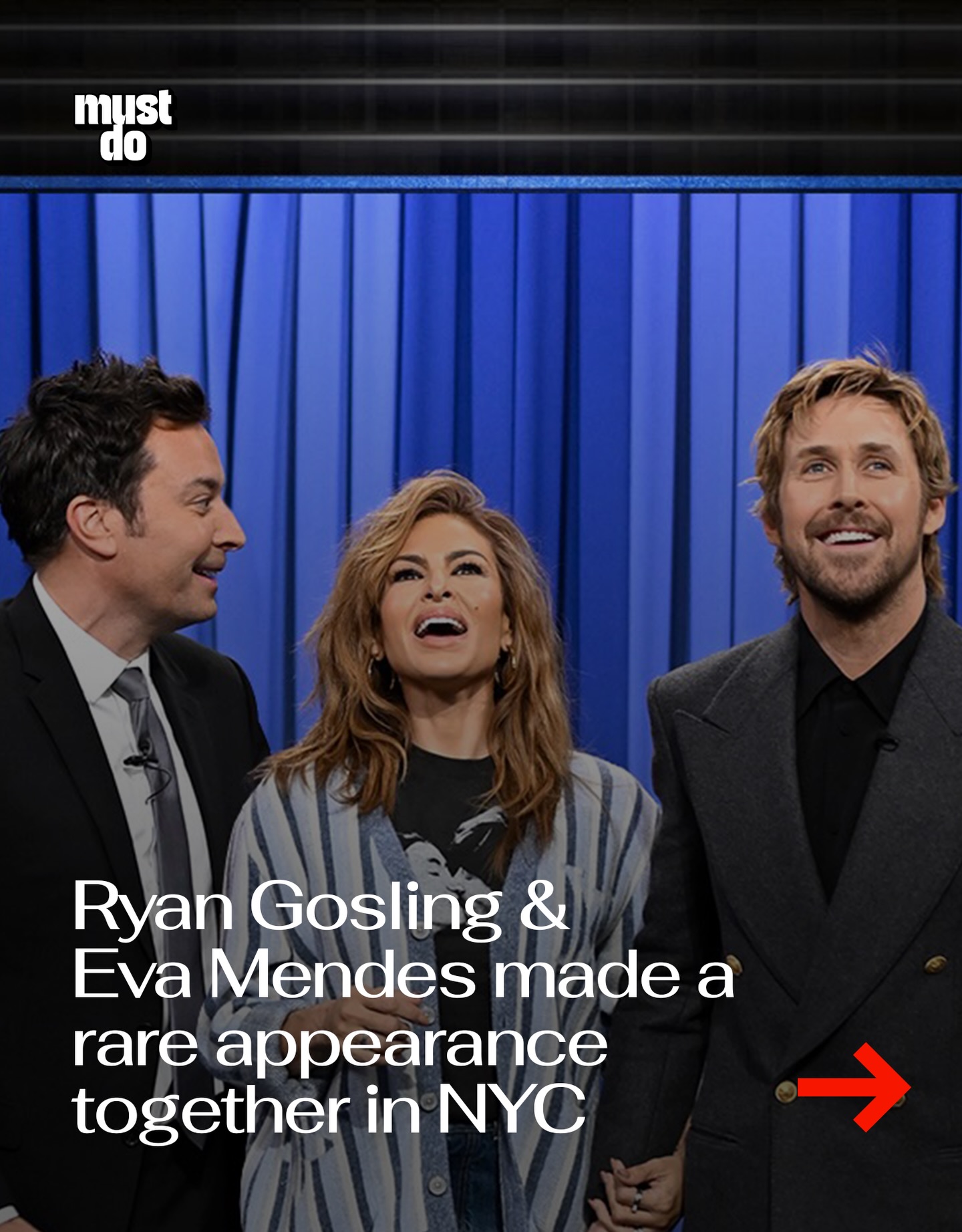 Hollywood showed up in NYC last night.

Ryan Gosling and Eva Mendes made their first official public appearance together in more than a decade during a taping of The Tonight Show Starring Jimmy Fallon in New York.

Gosling surprised Mendes with a birthday celebration on stage, bringing out a marching band from North Bergen High School to play “Happy Birthday” while confetti rained down and the audience sang along.

The moment was rare for the famously private couple, who haven’t walked a red carpet together since the 2013 premiere of The Place Beyond the Pines. They met while filming the movie in 2011 and share two daughters.

Fans also noticed Mendes wearing Gosling’s blue-and-white Louis Vuitton cardigan during the appearance.
The couple has largely kept their relationship out of the spotlight for years, which made the NYC moment feel even more special.

By the way, we have a weekly newsletter with what’s worth knowing about and doing in New York. One newsletter. Once a week. Link in bio.

Media via Jimmy Fallon Tonight

#mustdonyc #nyccelebrity