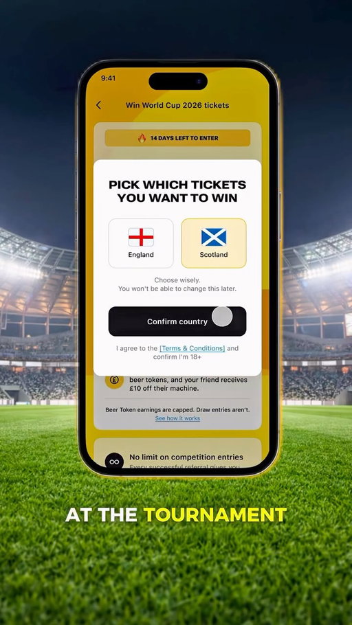 You + a mate at FIFA World Cup 2026™? 👀⚽

Watch this quick step-by-step and get yourself in the draw to see England or Scotland at the FIFA World Cup 2026™.

Return flights to the USA, accommodation, plus breakfast and dinner included.

The more mates you refer, the better your chances.

Link in bio 🔗