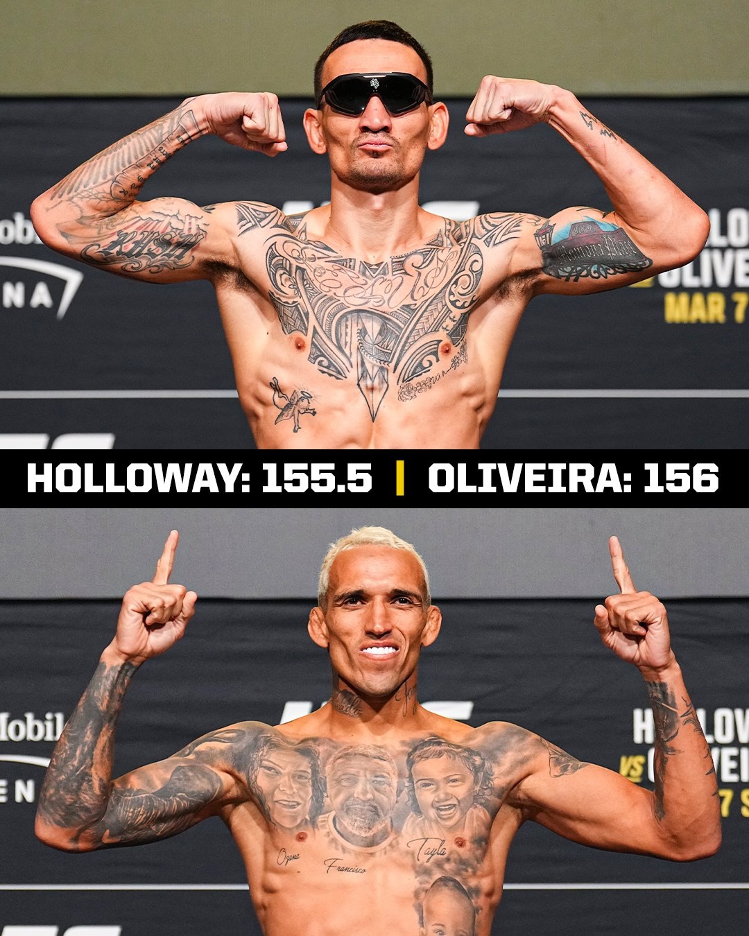 Max Holloway (155.5lbs) vs. Charles Oliveira (156lbs) is official 🏆 #UFC326