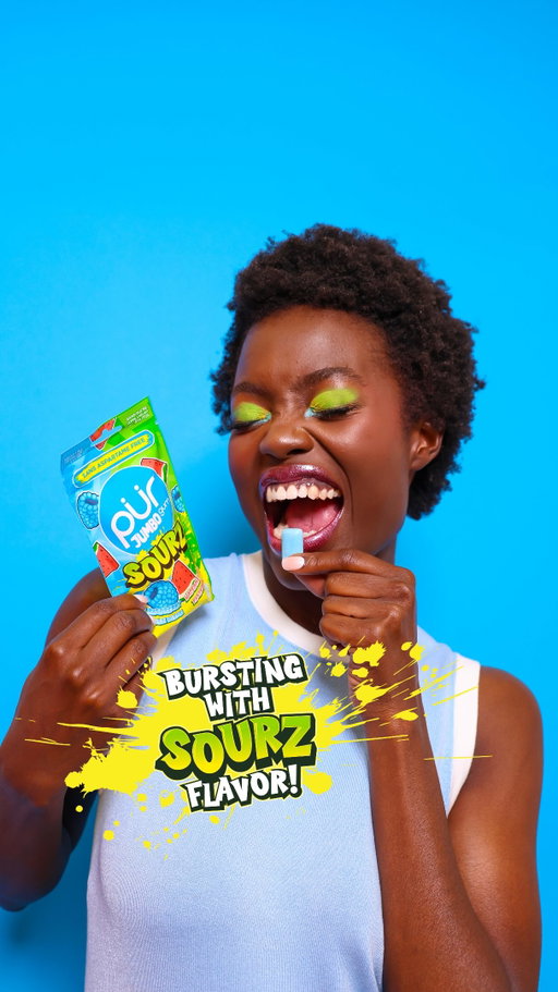 Meet SOURZ! It’s deliciously sour and packed with a mouthwatering, juicy punch. Bonus! It’s 3x the size of regular gum, Aspartame Free and has zero artificial stuff.
 
👇Available in 4 fruity flavors:
💙 Blue Raspberry 
🍉 Watermelon 
🍇 Grape 
🍓 Strawberry 

Shop on Amazon, see #LinkInBio!
 
#PURGum #KickAspartame #Xylitol  #SourCandy