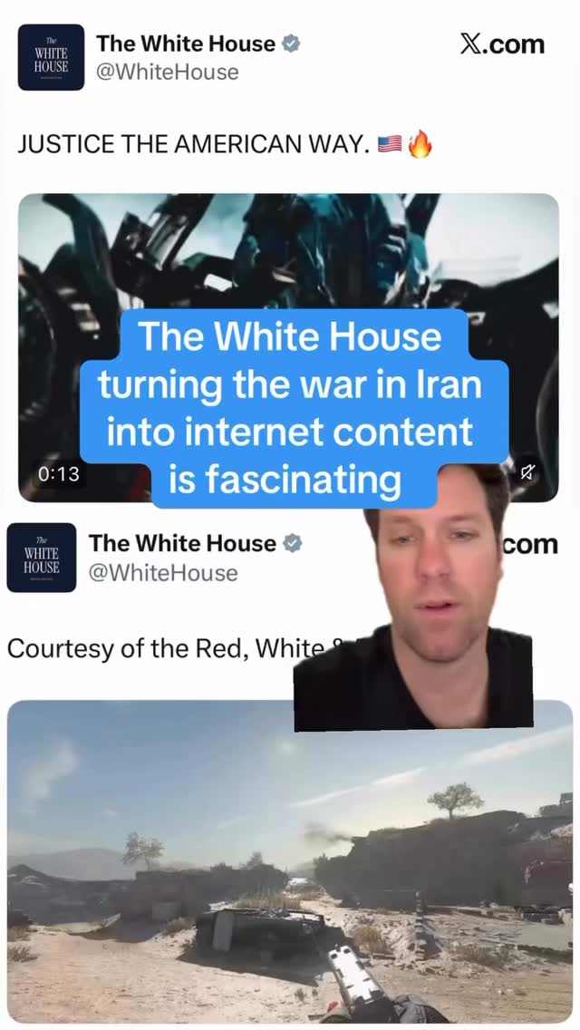 The White House turning the war in Iran into internet content is fascinating. Posting hype videos that look like Call of Duty edits or blockbuster movie trailers, except it’s to promote actual military strikes. I find this intriguing for 2 reasons
- #1) this is the pinnacle of what, Donald Trump & his administration did so masterfully. Reaching the regular masses and not just the political intellectuals by making trashy, relatable content that’s usually reserved for like, hyping up the next episode of your podcast. Not an actual war. Which brings me to point #2) it’s a lot easier to watch fake movie trailer content of military strikes in the Middle East than watching the real coverage of it.
People want the edited, scripted version of war, not the reality version