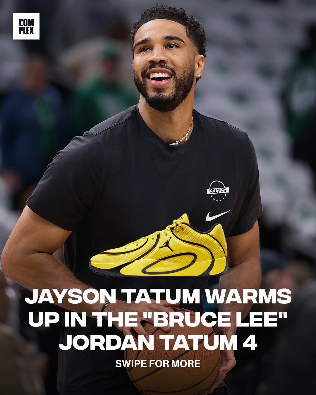 Jayson Tatum is back on the court warming in the “Bruce Lee” Jordan Tatum 4 ahead of his NBA Season debut 👀