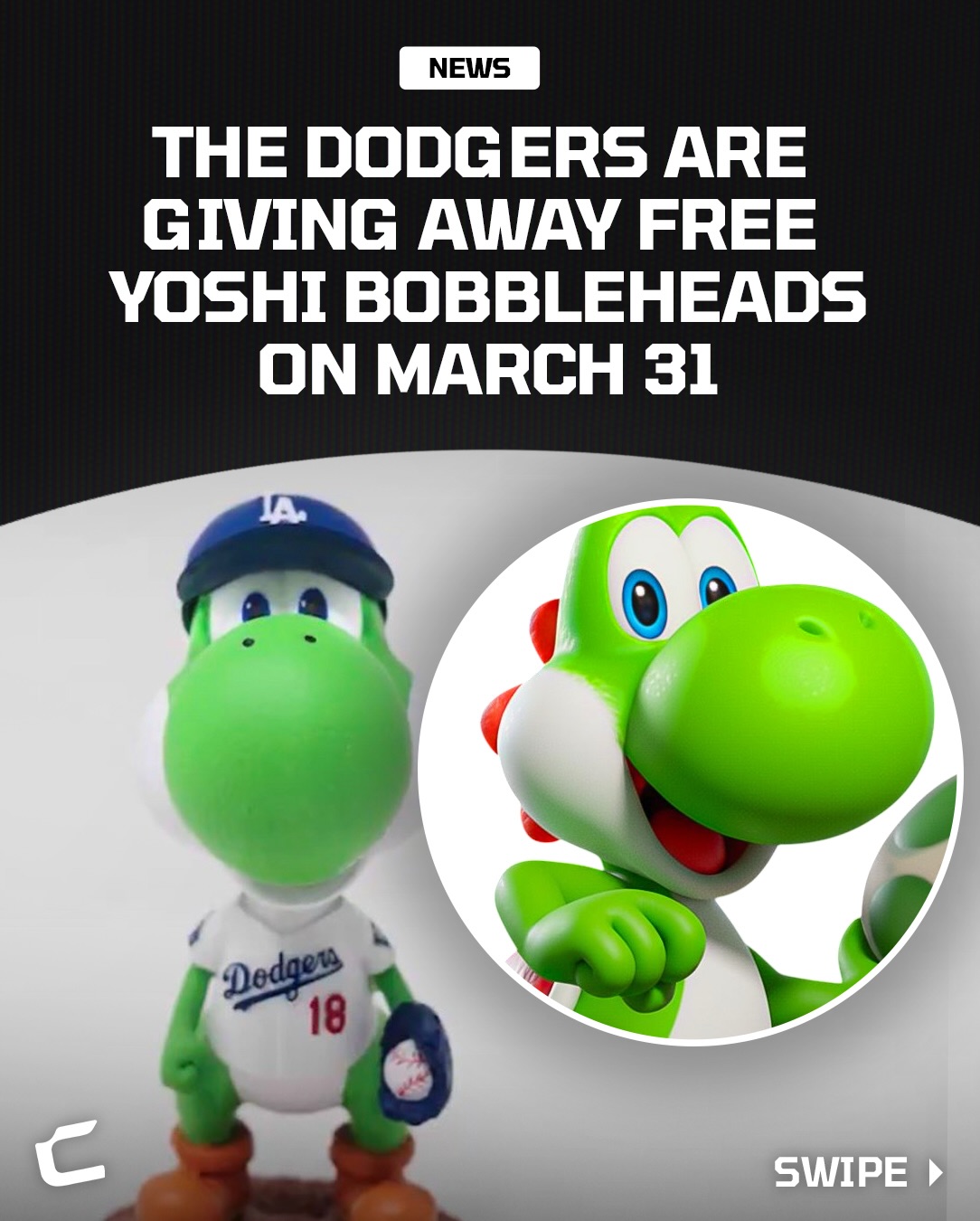 The Los Angeles Dodgers are giving away Yoshi bobbleheads for the Super Mario Galaxy Movie‼️🔥

The bobbleheads will be given away to the first 40k fans at their March 31 game against the Guardians. On the bobblehead, Yoshi wears a Dodgers cap and a Yoshinobu Yamamoto jersey.

Y’all gonna try to get one of these⁉️

📲 Follow @controller for daily gaming content