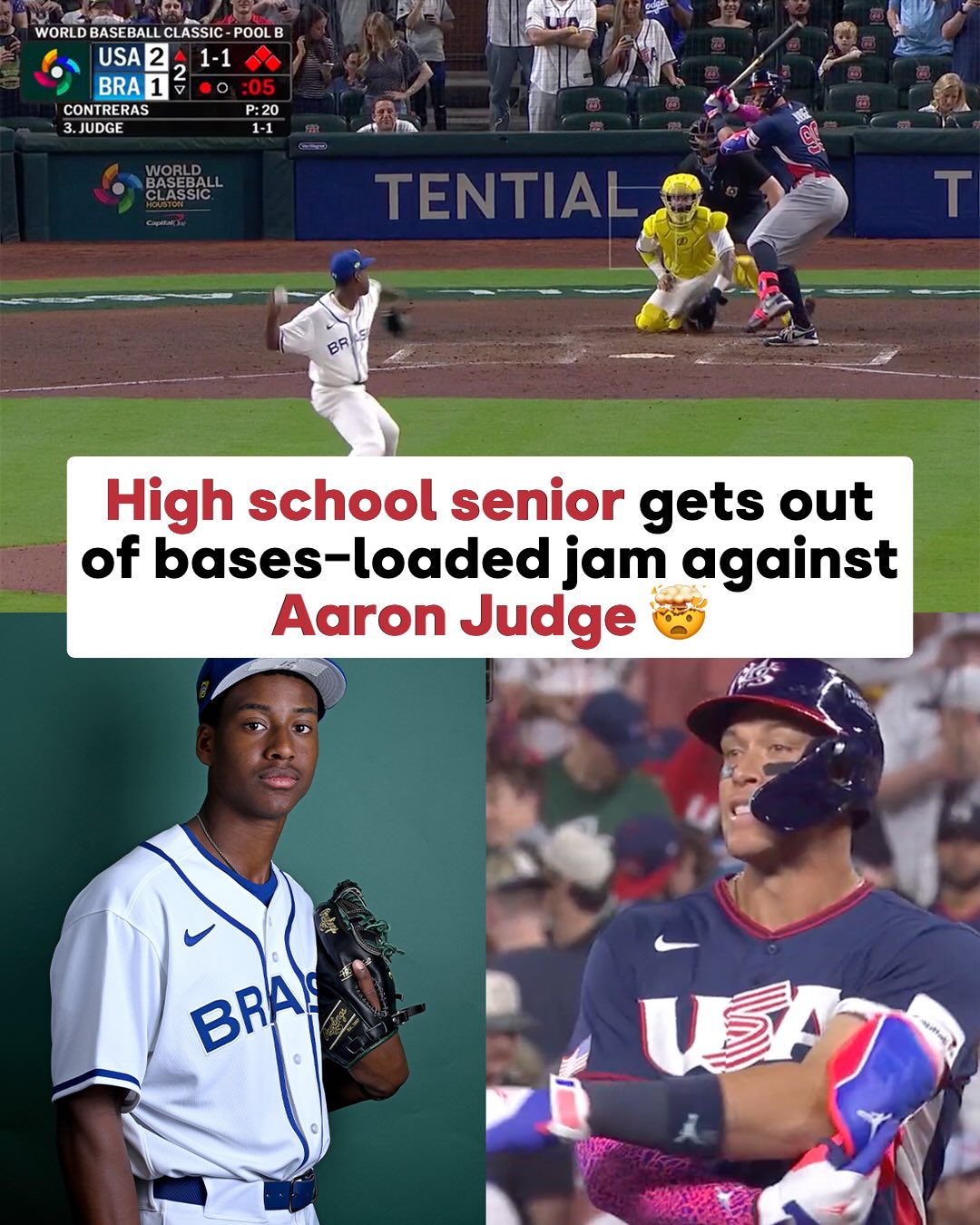 Expect everything.

17-year-old high school senior Joseph Contreras gets Aaron Judge to hit into a bases-loaded double play to end the ending 😮