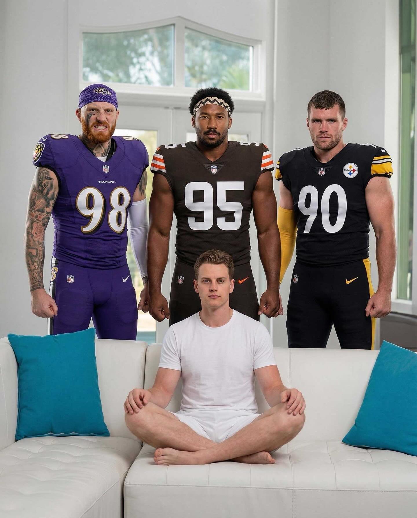 Maxx Crosby, TJ Watt, and Myles Garrett 

Pray for Joe Burrow 😅