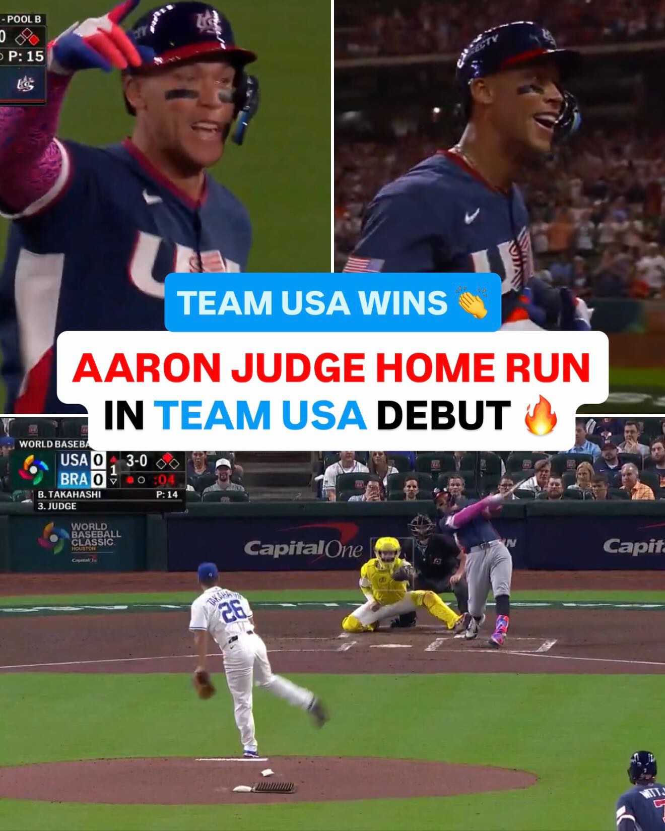 AARON JUDGE HOMERS IN A TEAM USA WIN TO GO 1-0 IN POOL PLAY OF WORLD BASEBALL CLASSIC 🙌⚾️

(via @mlb, @mlbonfox, @wbcbaseball)