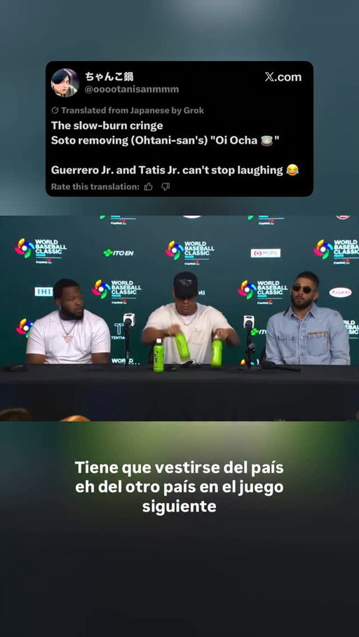 Juan Soto taking his @celsiusofficial sponsorship very seriously 😂 Can’t have any other beverages sitting in front of him. Tatis and Vlad cracking up makes it even funnier lol.

#juansoto #mlbdominicana #tatis #mlb #worldbaseballclassic