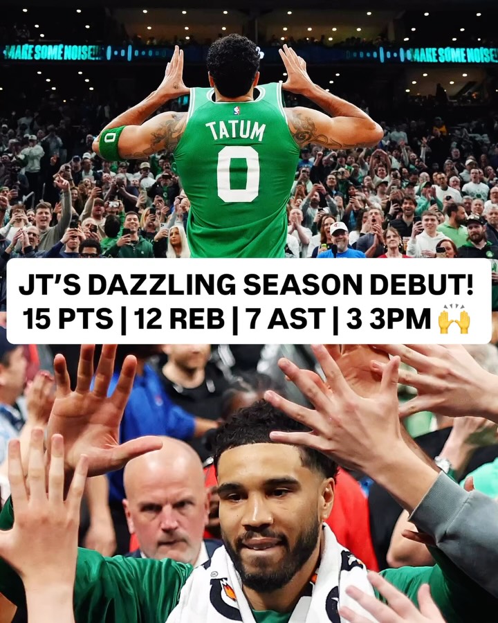 WELCOME BACK, JAYSON TATUM! 👏 298 days after injury, @jaytatum0 returns to the floor posting a double-double in his season debut!