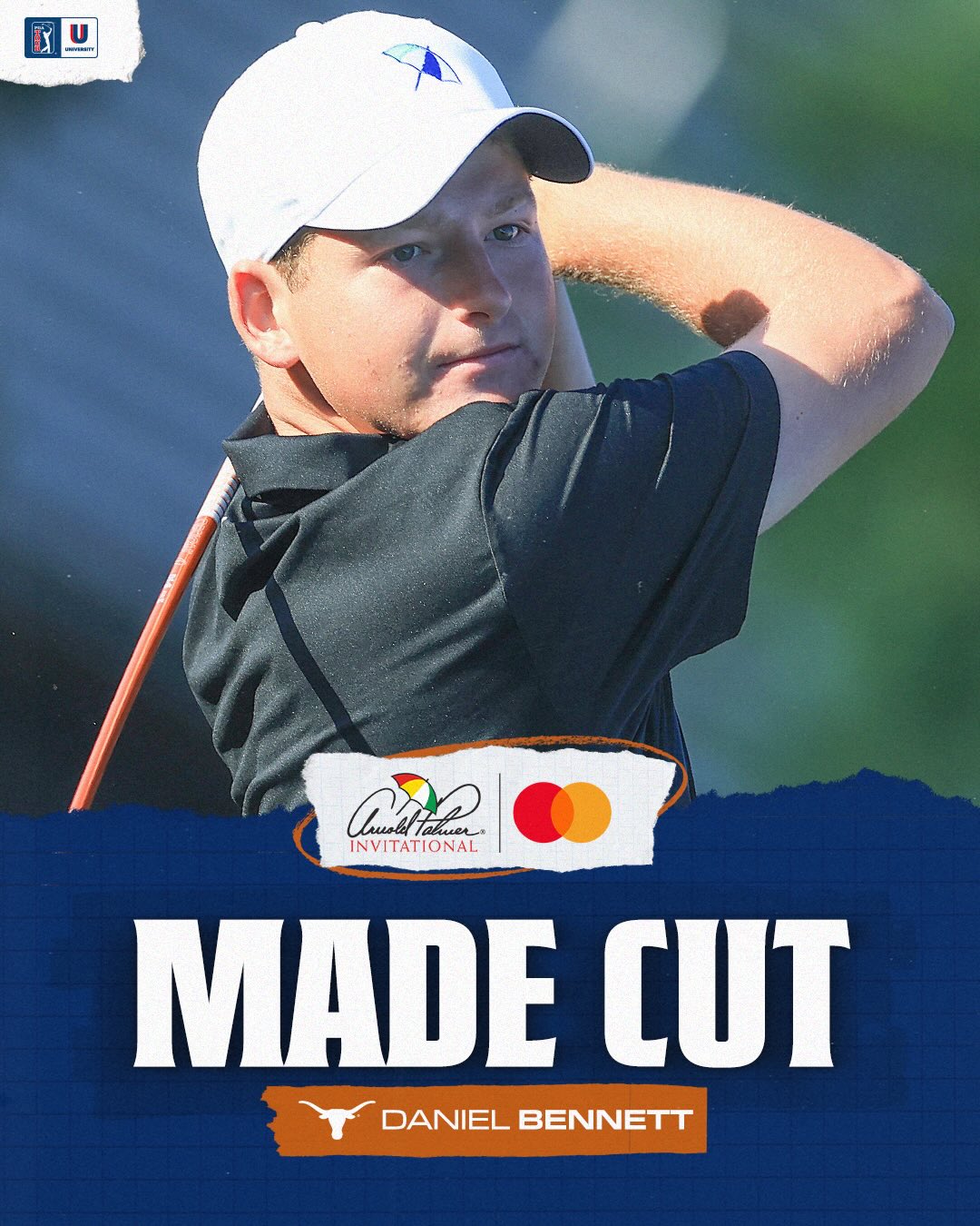 @TexasMGolf sophomore Daniel Bennett opened with back-to-back rounds under par @APInv and secures his fifth PGA TOUR University Accelerated point! 

Bennett is competing at Bay Hill via the 2025 Palmer Cup exemption, awarded through a vote of his peers.