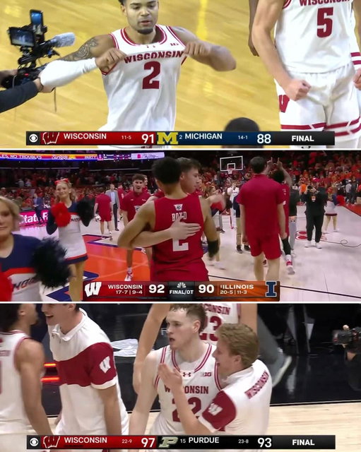 Only other time @badgermbb has posted three top-15 road wins in a season: 2015-16 🤯🔥