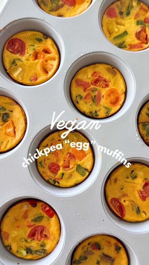 Episode 6 of Snackable Veggies is a savory one 😋 This eggless egg muffin snack has all the goods. Protein, fiber, and a rainbow of veggies for vitamins, minerals, and antioxidants.

It’s a cute & colorful little vegan snack that I like to serve as breakfast muffins, a grab-and-go bite, or packed in a lunchbox.

Beans are the ingredient of the month, so we’re doin’ this with chickpea flour! 

Chickpea Frittatta Cups
(vegan as always + makes 12 muffins)

Ingredients:
- 1 tablespoon extra virgin olive oil (for cooking and greasing the muffin tin)
- ¾ cup chickpea flour
- 1 ¼ cup water
- 1 tablespoon nutritional yeast
- 1 teaspoon turmeric (for color)
- ½ teaspoon garlic powder
- ½ teaspoon onion powder
- Salt and pepper to taste (***optional: Indian Black salt also called “Kala namak” is the vegan secret to making anything taste like eggs, so use this if an “eggy” flavor matters to you or your kids)
- ½ cup diced bell peppers (any color)
- ½ cup diced zucchini
- ¼ cup red onion, thinly sliced
- ¼ cup chopped leafy greens of choice (like spinach, kale, or arugula)
- ¼ cup cherry tomatoes, halved��Instructions:
1. Preheat the oven to 375°F (190°C). Grease a 12-cup muffin tin with olive oil.�
2. In a large bowl, whisk together the chickpea flour, water, nutritional yeast, turmeric, garlic powder, onion powder, salt (or Indian black salt for an eggy flavor), and pepper until smooth.�
3. Heat a little olive oil in a pan over medium heat. Add the bell peppers, zucchini, and red onion, and sauté until tender. Add the chopped leafy greens and cook for another 1-2 minutes until wilted.�
4. Evenly distribute the sautéed vegetables among the muffin cups.�
5. Pour the chickpea mixture into each muffin cup, filling them about 3/4 full. Top with halved cherry tomatoes.�
6. Bake for 20-25 minutes, or until the frittata muffins are set and lightly golden on top.

Have you ever used chickpea flour as an egg replacement?