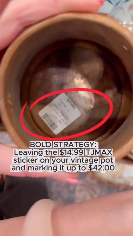 Antique Booth Rule number 1 (a little observation from my thrifting adventures yesterday) If you’re flipping a piece from TJ Maxx… maybe remove the $14.99 price tag before pricing it at $42 and calling it “vintage inspired.” When I was out thrifting at a few spots yesterday, I spotted this copper pot that still had the TJ Maxx tag waving hello. Listen, I respect the flip game — everyone deserves to make a little profit. But people are out here treasure hunting for good deals. Honestly, when I walk by a booth and the prices feel fair and reasonable, I’m way more likely to grab two or three things. But when everything feels outrageously priced, I usually just keep walking to the next booth. Are you thrifters with me on this or do you feel differently? Let me know. #thrift #thriftshop #upcycle  #thriftfinds #thrifty