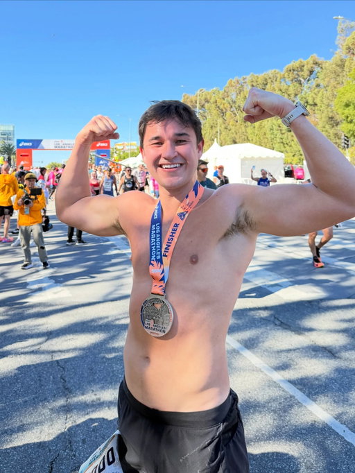 FIRST FULL MARATHON ✅ was shooting for sub 4 and somehow hit 3:30!! that was legit the hardest thing i’ve done in my life but the LA energy was absolutely electric!!! i seriously have a deep new love for this city.. it was amazing seeing all the neighborhoods and the diverse culture throughout LA i was honestly tearing up the whole race.. 

i gave that my all, almost passed out at the finish and don’t remember the last mile at all but what an experience.. shoutout everyone for cheering me on i’ve never felt that much love before! and whoever gave me a tequila shot at mile 20, threw up immediately after but that was so worth it lol