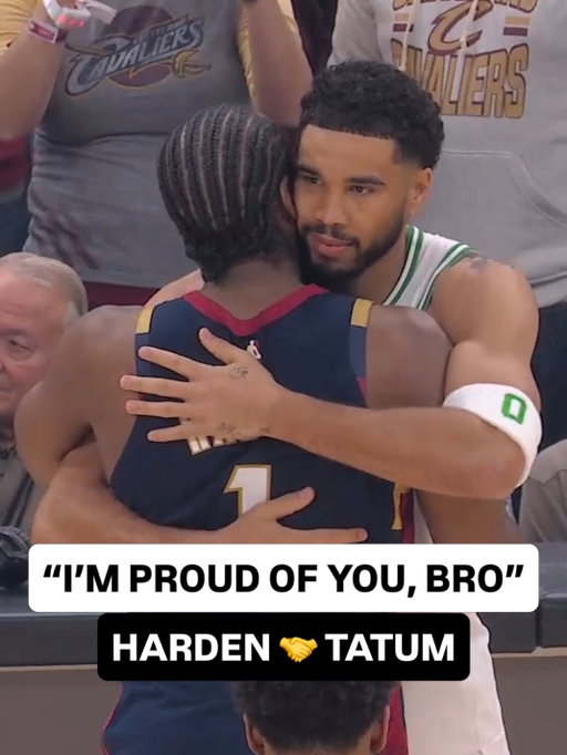 “I’m proud of you, bro. Congratulations!” @jharden13 showing love to @jaytatum0 in his return 💚