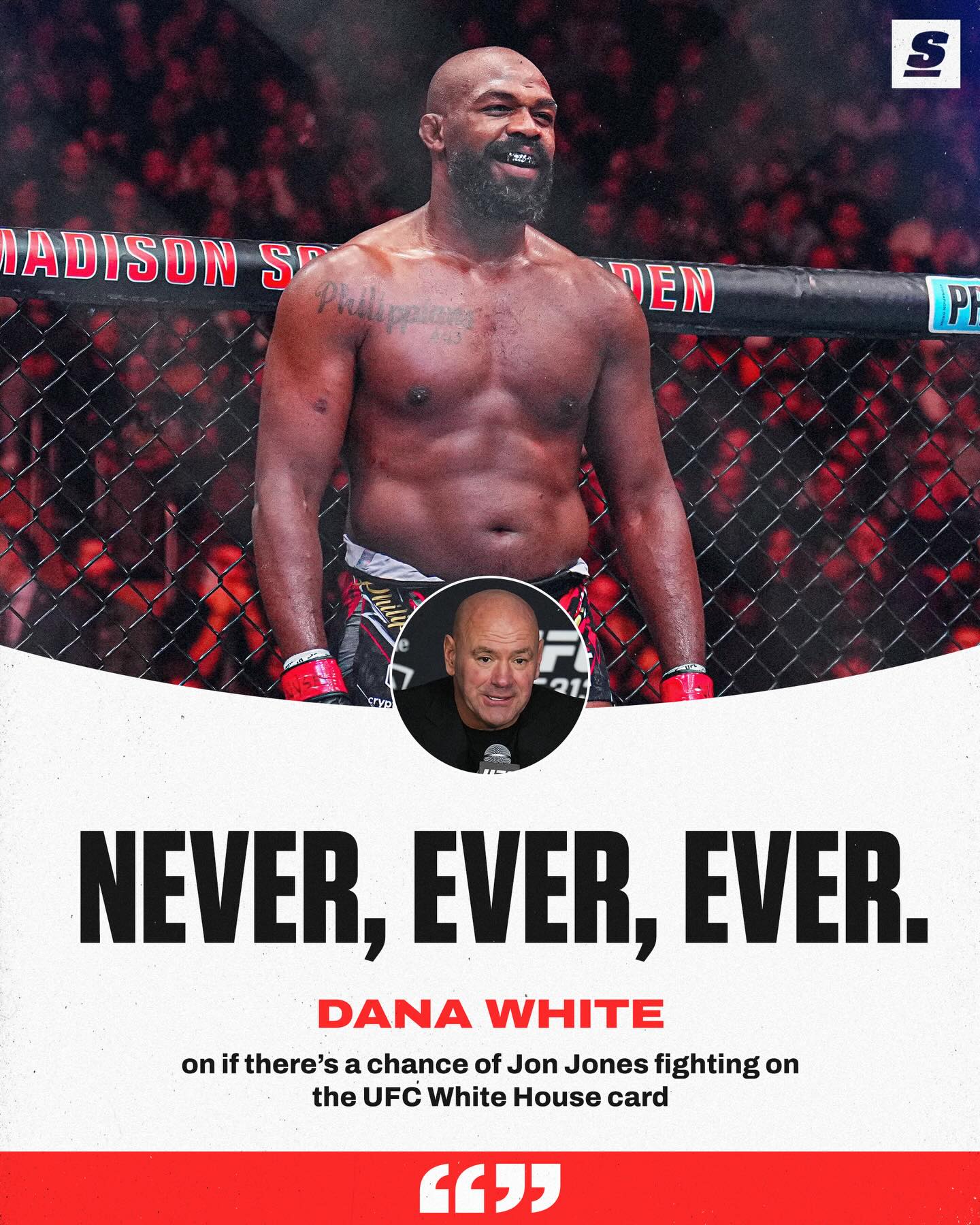 Dana White said there’s ZERO chance of Jon Jones fighting at the White House, and Jones replied on X. 🤔
[via @ufc]