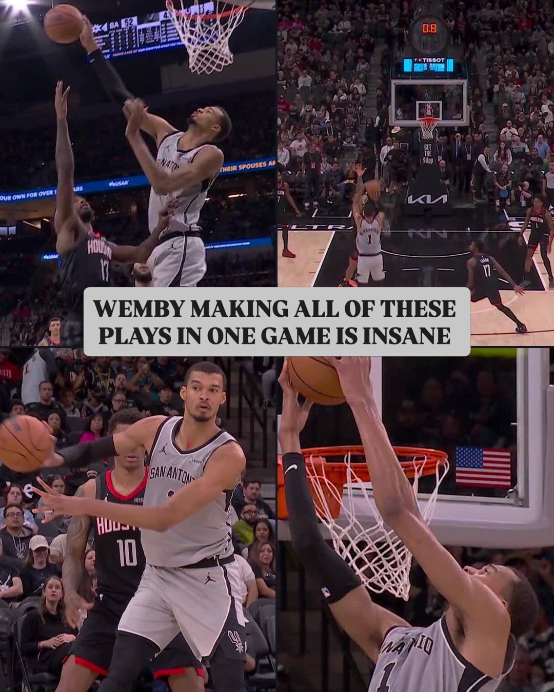 Victor Wembanyama’s highlight reel vs. the Rockets was CRAZY.