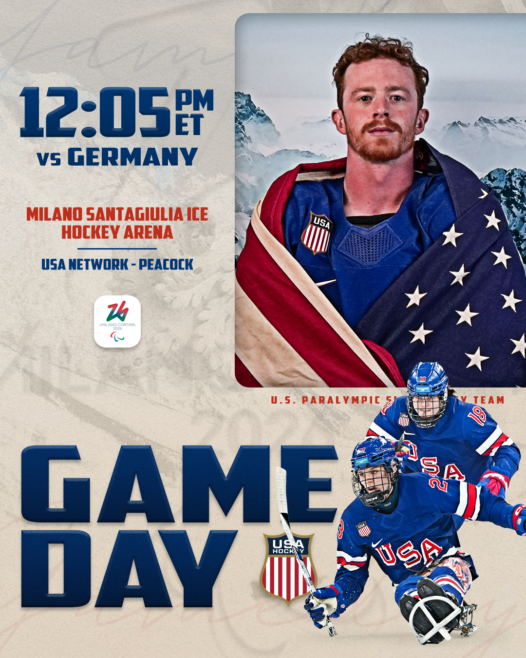 Gameday No.✌️ for the U.S. Paralympic Sled Hockey Team 🇺🇸

Puck drops against Germany at 12:05p ET live on USA Network and Peacock, so don't miss out!
