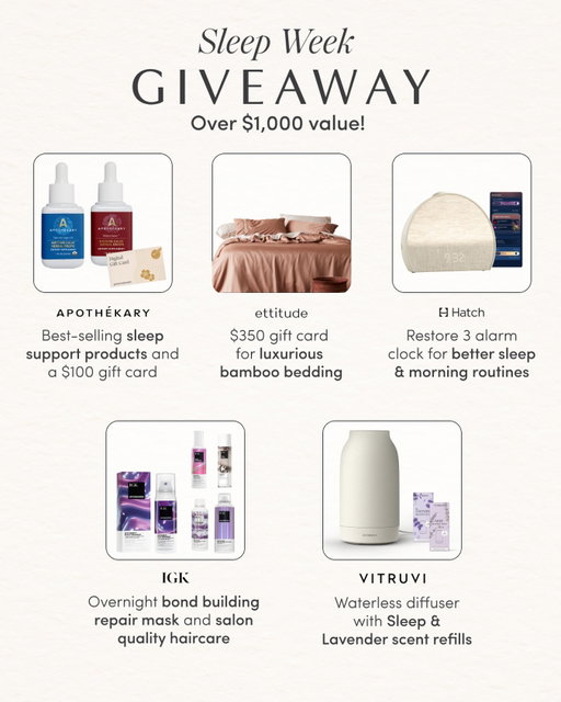 GIVEAWAY CLOSED

✨ The Ultimate Sleep Week Giveaway ✨

Your best night starts here.
We’ve teamed up with five of our favorite brands to create the ultimate overnight ritual. One lucky winner will receive a head-to-toe sleep reset valued at over $1,000 — a thoughtfully curated collection designed to help you decompress, drift off, and wake up truly refreshed. 🌙

Ready to get your hands on it?
💤 Enter by sharing your email via the link in our bio 📅 Giveaway winner selected on 3/16

Sweet dreams + good luck! ✨

*Giveaway not affiliated with Meta. Open to US only.