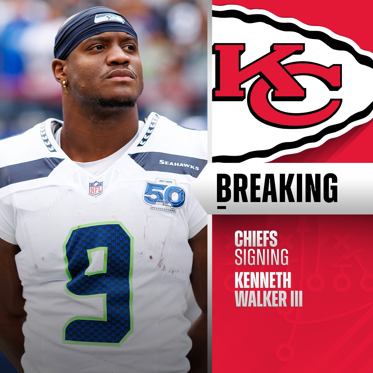 Chiefs signing RB Kenneth Walker III to a 3-year, $45M max deal with $28.7M fully guaranteed. (via @rapsheet, @tompelissero, @mike_garafolo)

📷: @brookesuttonphoto/NFL