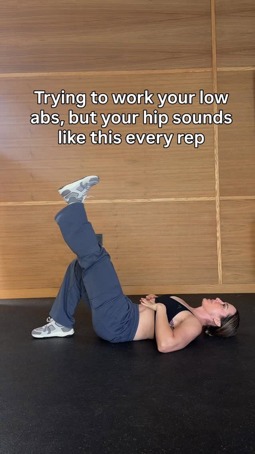 Spoiler alert: your hips aren’t usually the problem. 

The low ab hip click: It is mega common. And while alarming, know that it isn’t effing anything up. 

But here is what it does signal:

🫣Your hip flexors are trying to do the job of the deep core. This can cause compression. 

Snapping hip syndrome usually happens when a tendon slides over a bony part of the hip, most commonly the iliopsoas in the front or the IT band on the outside.
It’s often related to muscle imbalances, tight hip flexors/TFL, or weak glutes and pelvic stabilizers that change how the hip moves.

When your ribs flare and your pelvis, tips forward, your hip flexors yank your leg down, which can cause that popping or clicking feeling in the front of your hips.

✅Next time you’re trying core exercises like leg lowers, marches, or dead bugs (common diastasis recti rehab exercises), try this trick. 

1️⃣Bring ribs down 

2️⃣Tuck your pelvis a little posteriorly
 (you still want a small arch under your low back, just not a huge one like you probably have) 

3️⃣exhale audibly as you lower your leg 

See if that helps. 

It also might be that you just aren’t quite ready for the variation of core work you are doing. Instead of leg lowers, try heel taps or marches. 

Instead of doing a full dead bug, try keeping your elbows and knees bent. 

Curious how many of you have (or had) snapping hip? 

With deep core work, you’ll notice it less and less! 

#lowabs #deepcore #diastasisrecti