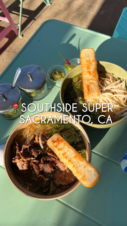 Pho has been on our minds a lot lately since we’re heading to Vietnam in less than two weeks 😳🍜

One of us actually tried Pho at @southsidesuper a few weeks ago and liked it so much that we had to come back together. 

The broth was super savory and hearty, but still really clean with that nice richness. It honestly reminded us of the kind of pho we’ve had in Vietnam on our last trip. Plus the plastic stools and the table outside - very nostalgic:))) 

Here’s what we got:
🥩 Beef Pho - $17
🍗 Chicken Pho - $17

📍Southside Super - 921 V St, Sacramento, CA 95818
