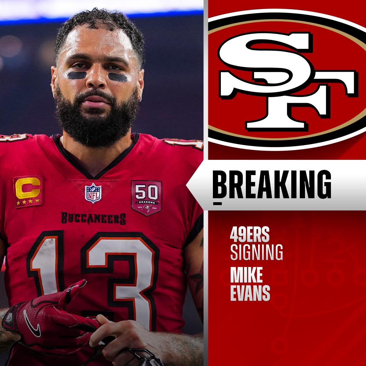 BREAKING: 49ers signing WR Mike Evans to a three-year deal. (via @rapsheet, @tompelissero, @mike_garafolo) 

📷: Cooper Neill/NFL