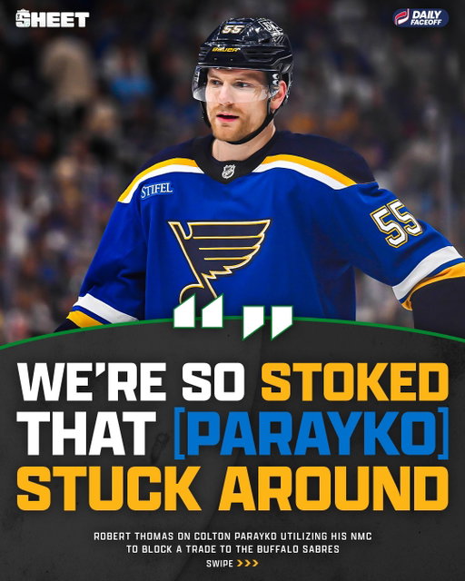 "We're so stoked that [Parayko] stuck around"

Robert Thomas talks with Jeff Marek and Greg Wyshynski about the tough situation Colton Parayko faced during trade talks and why staying in St. Louis meant so much to the group.

#stlblues