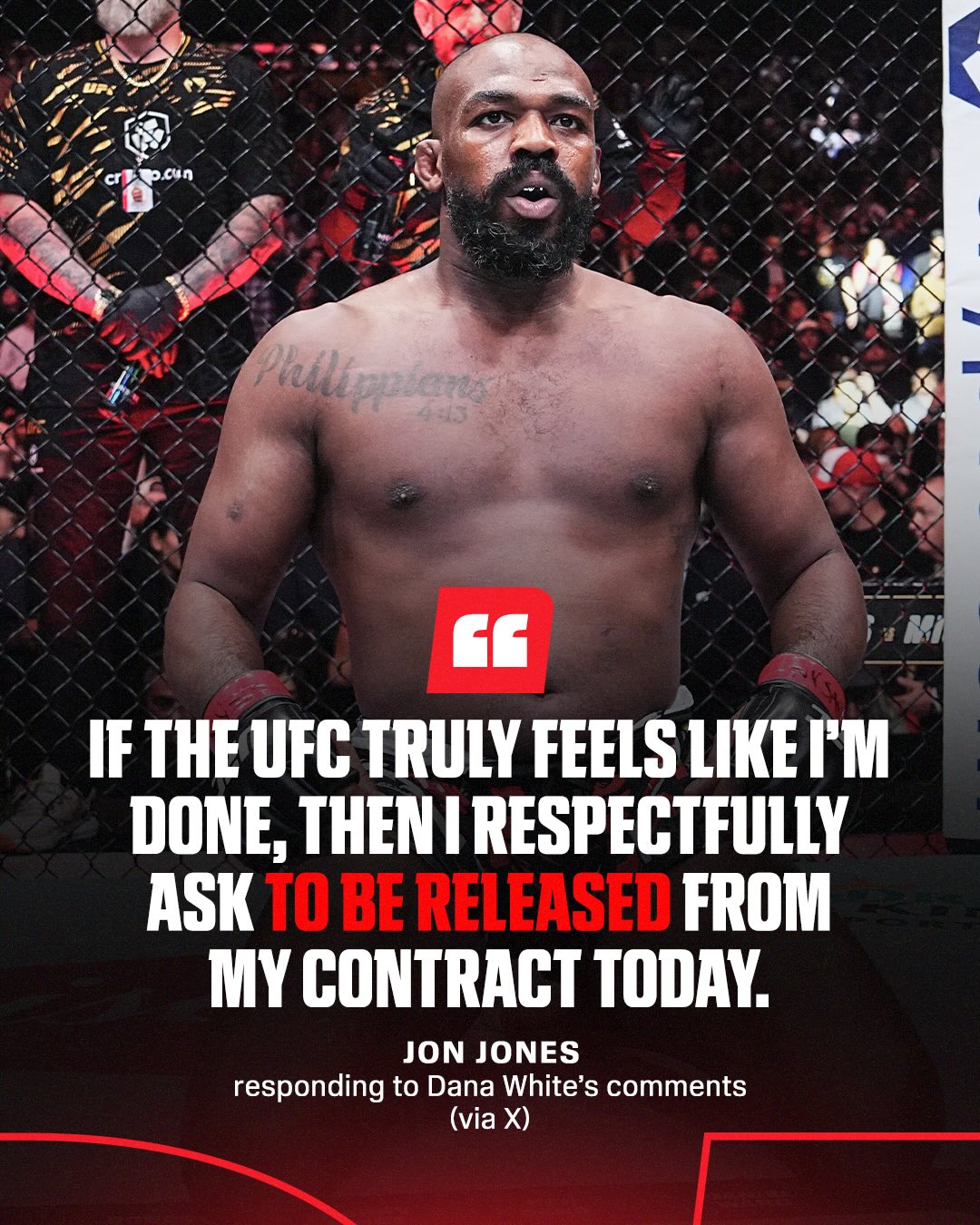 Jon Jones released a statement on X in response to Dana White’s comments about him never being an option to fight at the White House.

He has asked for his release from the UFC.