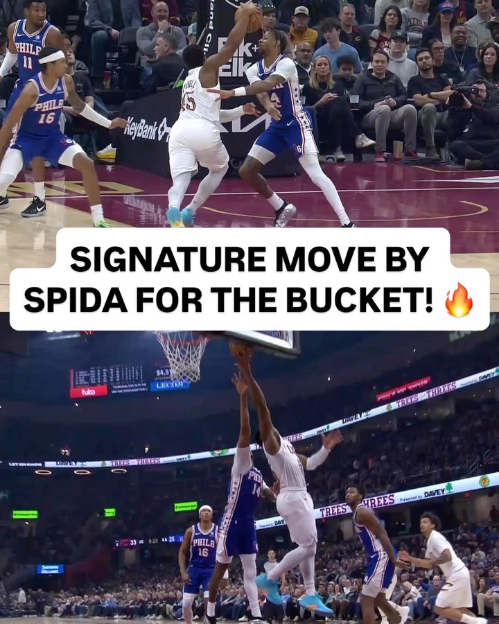 @spidadmitchell breaks out his signature ‘Spida Stepthrough’ to slip past the defense for two! 👏 PHI/CLE on NBA League Pass • <link in bio>