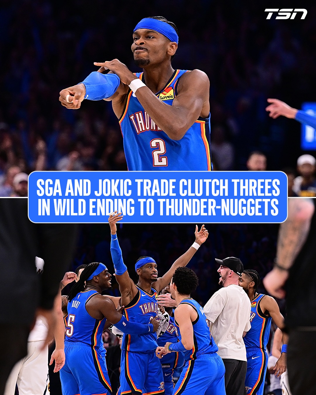 THE MVP BATTLE THAT HAS YET TO DISAPPOINT! 🍿 

Shai Gilgeous-Alexander and Nikola Jokic went shot-for-shot from deep in the waning seconds of Thunder-Nuggets, with SGA and OKC coming out on top 👀