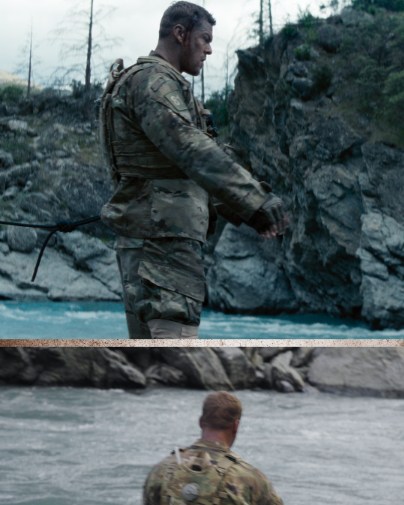 Behind-the-scenes vs. final scene of Alan Ritchson’s river rapid swim.

📺: WAR MACHINE