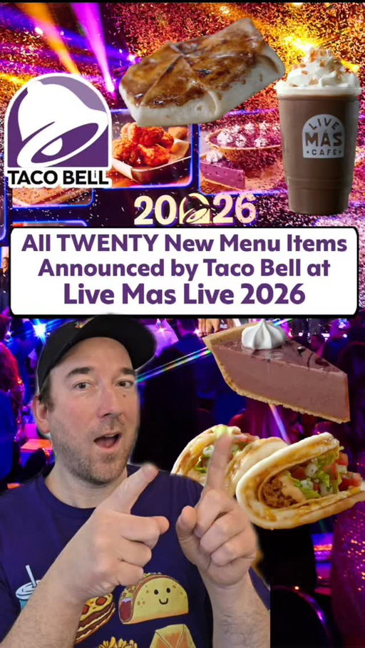 Nobody does it like Taco Bell with TWENTY new menu announcements at Live Mas Live this week! We're getting new Doritos, Flamin' Hot, and Mountain Dew collabs along with new desserts, crunchwraps, Mexican pizzas, and more!

I'm loving the new desserts like the Crunchwrap Creme Brulee, Milk Bar Birthday Cake Empanadas, and the new Strawberry Mexican Pizza Bites... and then the new chicken nuggets with Cool Ranch Doritos seasoning? These are so many new menu drops I need immediately!

There are just so many items here and you need to stick around for the reviews on so many of the new releases!

Which ones are you most excited about?

#tacobell #fastfood #doritos #mountaindew #newfood
