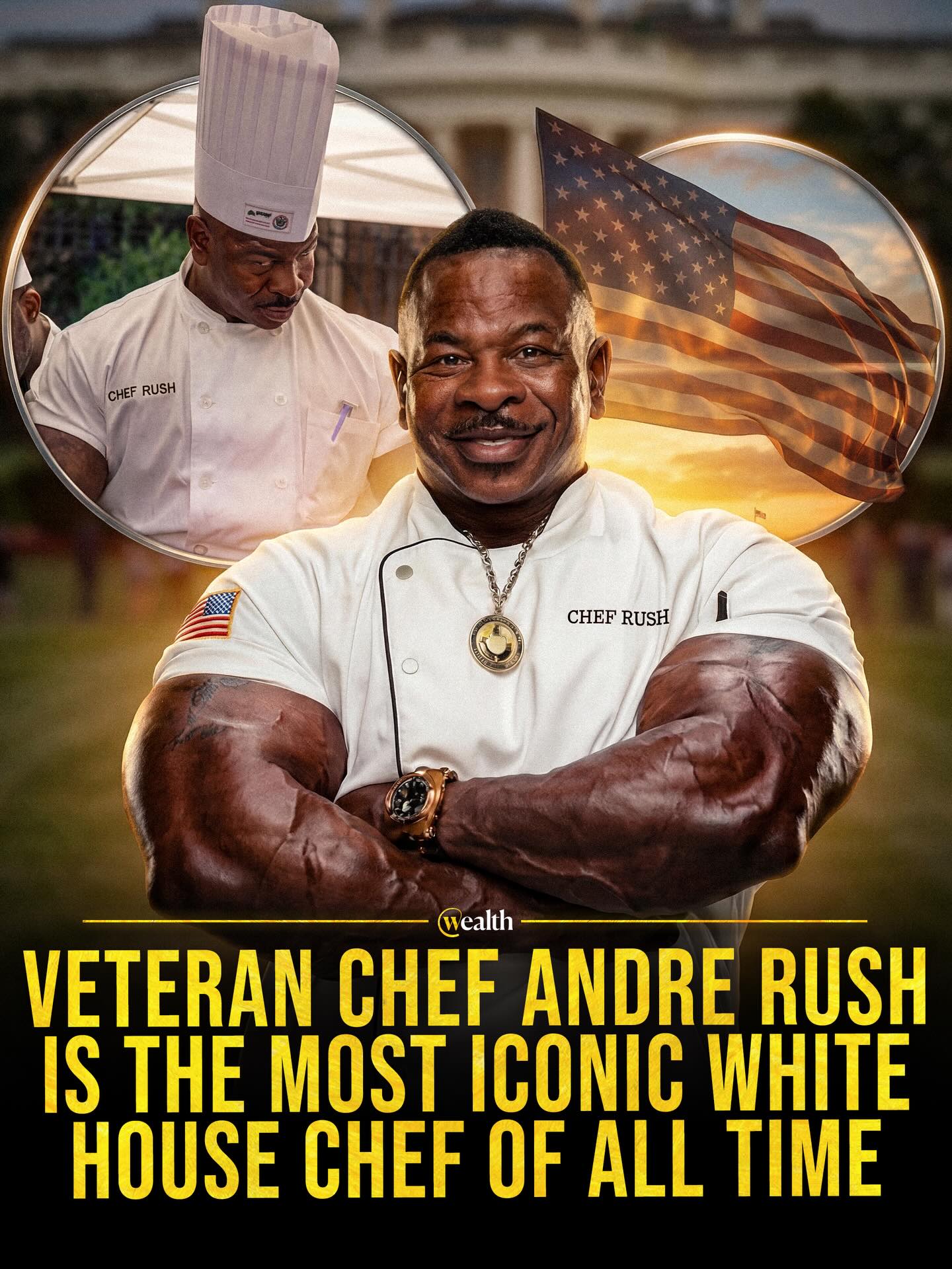 A White House chef became a fitness legend too 🧑‍🍳💪

Andre Rush is a former White House chef and Army veteran whose profile spread far beyond the kitchen. The 2,222 daily push-ups, 24-inch biceps, and 700-pound bench press image made him part chef, part soldier, part motivational figure.

What made him stick in public memory was the collision of two worlds people rarely see together: presidential service and extreme physical discipline. A role that usually stays in the background suddenly had spectacle, identity, and purpose.

Rush became iconic because he made a behind-the-scenes job visible through presence and mission.

Media: @realchefrush

#Culture #Fitness #WhiteHouseChef #VeteranAdvocacy #AndreRush
