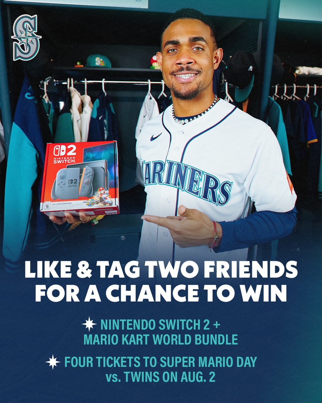 LIKE + TAG TWO FRIENDS FOR A CHANCE TO WIN 

We’re celebrating MAR10 Day by giving away a @nintendoamerica Switch 2 + Mario Kart World Bundle and four tickets to Super Mario Day vs. the Twins on August 2 at @TMobilePark! Like this post and tag two friends in the comments for a chance to win. 

Must be 18+. No purch. nec. Enter by 11:59am PT on 3/14/26. Nintendo is not a sponsor, co-sponsor or administrator of this sweepstakes. atmlb.com/4qytKU4