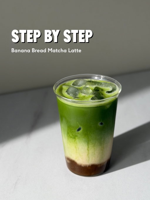 Step by Step: Banana Bread Matcha Latte 🍌

Ingredients:
🤎 1/2 cup brown sugar 
💦1/2 cup of water 
🍌 1 ripe blended banana 
✨sprinkle of cinnamon and cardamon
🥛 200ml milk of your choice, we used oat
💚 2g of matcha whisked with 40ml of water 

We hope you love it as much as we do! 🥰