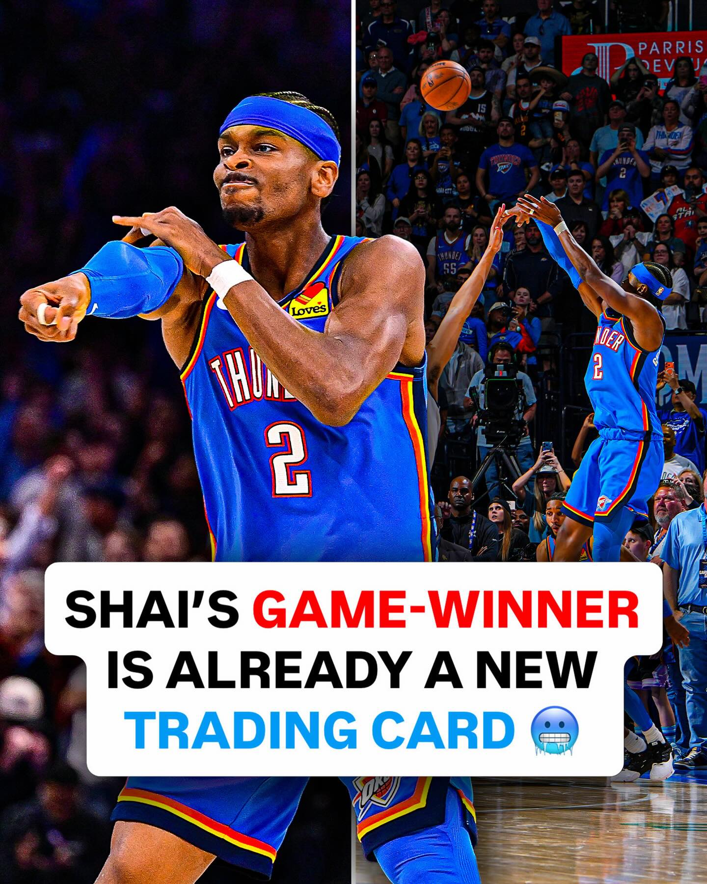 Shai Gilgeous-Alexander’s epic game-winning shot against the Denver Nuggets last night had already been turned into a new trading card 👀🔥

MVP? 🤔