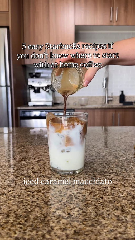 New to making coffee at home? Start with these 5 Starbucks drinks🙏

No espresso machine or barista skills required, just simple ingredients from the grocery store🎉

Iced vanilla latte:
Ice cubes 
12 ounces vanilla latte bottled coffee
Combine both ingredients in a glass, stir and enjoy!

Iced caramel macchiato:
2 teaspoons instant espresso powder 
2 ounces warm water
Ice cubes
1 tablespoon vanilla syrup
8 ounces milk
Caramel sauce
Combine the instant espresso powder with warm water and mix until the powder is dissolved. To a cup add ice, vanilla syrup, milk, the prepared espresso, and top with caramel sauce.

Vanilla sweet cream cold brew:
2 ounces sweet cream (5 ounces heavy cream + 6 ounces vanilla syrup + 10 ounces 2% milk, combine in a mason jar and shake until combined)
Ice cubes
12 ounces cold brew
In a cup combine the ice, cold brew, and sweet cream. Stir to combine and enjoy.

Caramel Frappuccino:
8 ounces milk
2 tablespoons caramel sauce, plus more for topping
3 teaspoons instant espresso powder
1/4 teaspoon xanthan gum
1 1/4 cups ice
Whipped cream
Add all the ingredients EXCEPT the whipped cream to a blender and blend until smooth. Pour the Frappuccino into a glass, top with whipped cream and caramel sauce.

Strawberry acai refresher:
Ice cubes
6 ounces strawberry acai concentrate
6 ounces water (or lemonade or coconut milk)
Freeze dried strawberries 
Combine all ingredients in a cup with a lid, shake until combined and enjoy!

You don’t need any fancy equipment or barista experience to start making great coffee drinks at home, TODAY! 

SHARE this post with a friend and FOLLOW if you’re ready to save money and start making coffee shop level coffee at home!🤍