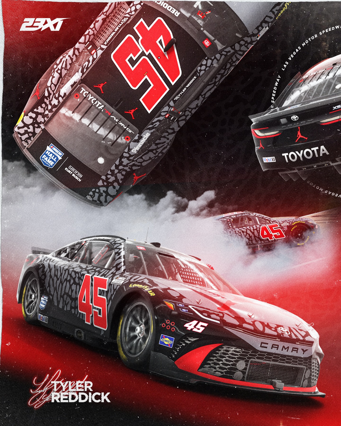 Run it back. 🕰️

@tyler_reddick will honor @NASCARHall inductee @kurtbusch in his hometown of Las Vegas this weekend running the @jumpman23 scheme he won with at Kansas Speedway! 🏆