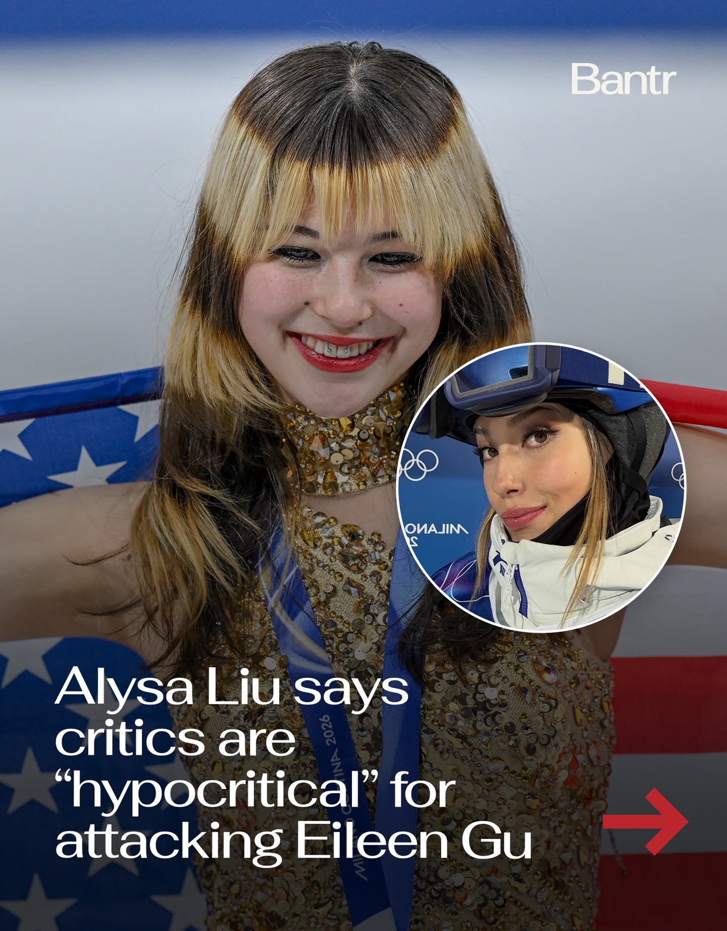 Olympic gold medalist Alysa Liu is defending fellow Bay Area athlete Eileen Gu.

In an interview with The New York Times, Liu called critics “hypocritical” for attacking Gu over her decision to compete for China at the Winter Olympics.

“I’ve known Eileen since I was 13… We’re from the Bay Area,” Liu said, pointing to Gu’s Chinese heritage and immigrant family background.

Gu left the 2026 Winter Olympics as the most decorated freestyle skier in Olympic history, with six career medals.

By the way, we have a weekly newsletter rounding up all of the biggest stories so you don’t have to. One newsletter, once a week. Link in bio.

Media via Shutterstock/Instagram

#bantrwomen #alysaliu #eileengu