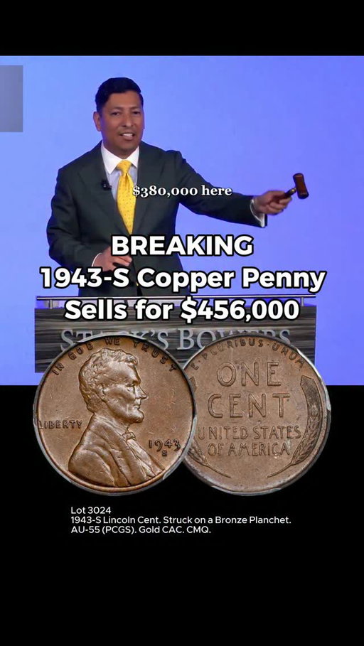 A 1943 copper penny struck in San Francisco during WWII just sold for $456,000 (all in) at auction. 

During WWII the US Mint accidentally struck a handful of Lincoln cents on bronze planchets instead of steel creating one of the most valuable coins in American history.

#numismatics #penny #coincollecting #auction #rarecoins
