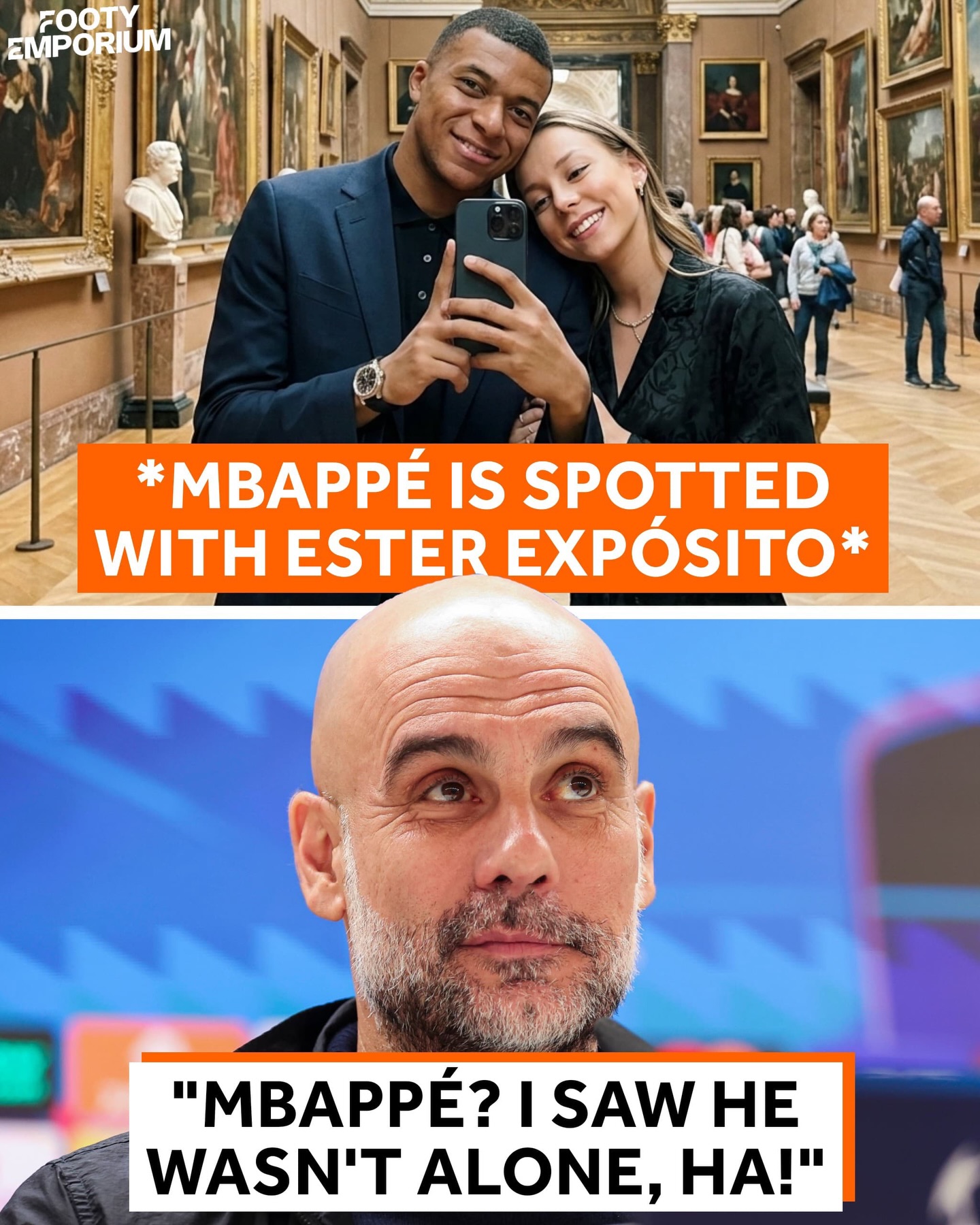 SWIPE ➡️ Pep Guardiola had a curious response when asked about Mbappé’s recovery in Paris 😅

🗣️ “About Mbappé’s recovery in Paris? I saw he wasn’t alone, ha”

Mbappé is reportedly dating famous Spanish actress Ester Expósito. 👀

The pair have been spotted together several times in recent weeks, with their latest sighting coming in the City of Love, Paris. 🗼

Mbappé has been scouting her for over 7 years, even dropping a like on one of her posts back in 2019. 😂

Mbappé will be hoping to get back on the pitch soon for Real Madrid, who, according to @polymarket, have just a 5% chance of winning the UCL. 😳