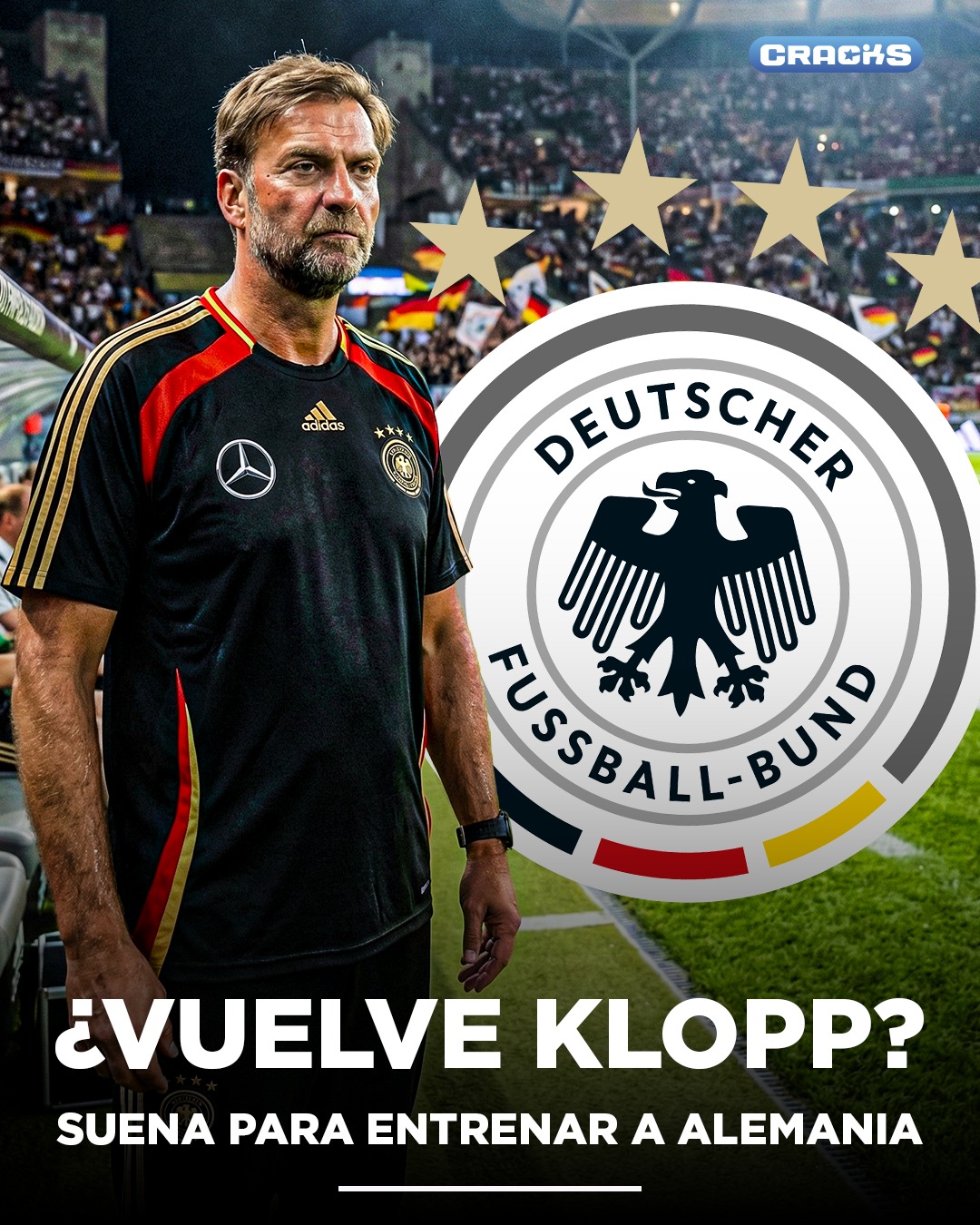 ¿KLOPP DESPUÉS DEL MUNDIAL? 🇩🇪

Según 'BILD', podría volver a dirigir y convertirse en el próximo seleccionador de Selección de Alemania. 

Nagelsmann tiene contrato hasta 2028, pero la federación alemana ya habría contactado a Klopp.

Actualmente Jürgen es el director global de fútbol del Red Bull desde 2024, tras su etapa en Liverpool.